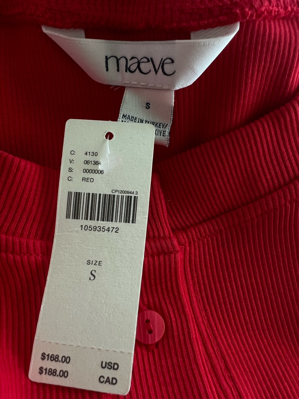 Anthropologie Long Sleeve Dress Crew Neck Twofer Button Front Midi New Small Red - Picture 11 of 12